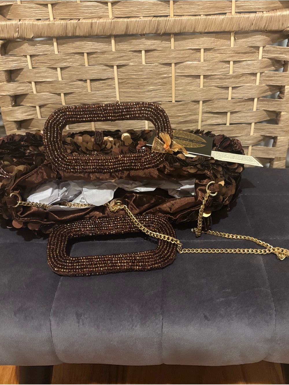 Sequin-Embellished Evening Clutch in Dark Brown - Picture 4 of 5